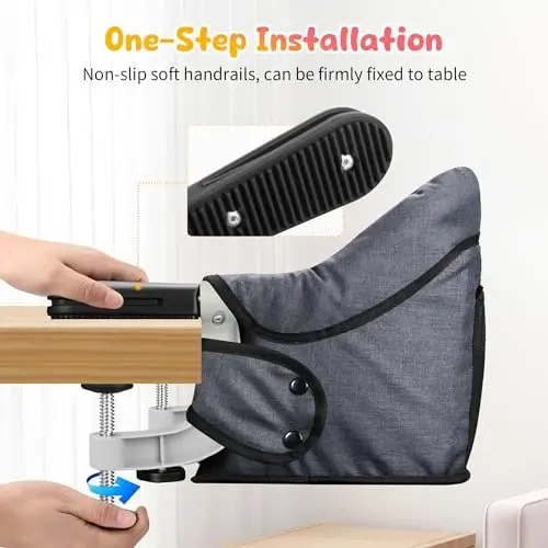 Hook On High Chair for Babies 6-36 Months | Secure & Portable Foldable Travel High Chair | Clip On Baby Feeding Seat with Non-Slip Aluminum Clamp, Detachable Washable Cover & Carry Bag (Grey) - 3