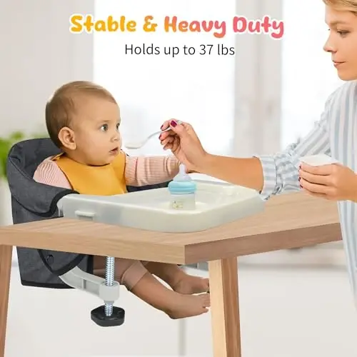 Hook On High Chair with Removable Tray for Babies 6-36 Months | Secure & Portable Foldable Travel High Chair | Clip On Baby Feeding Seat with Non-Slip Aluminum Clamp, Washable Cover & Carry Bag(Black) - 4