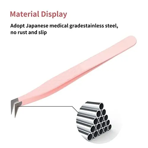 Lash Extension Tweezers Fiber Tips Volume Lash Tweezers Curved Precision Pink Eyelash Tweezers 90 Degree Angle Boot Great for Larger Fans Eyelash Extension Tweezers Professional - 6