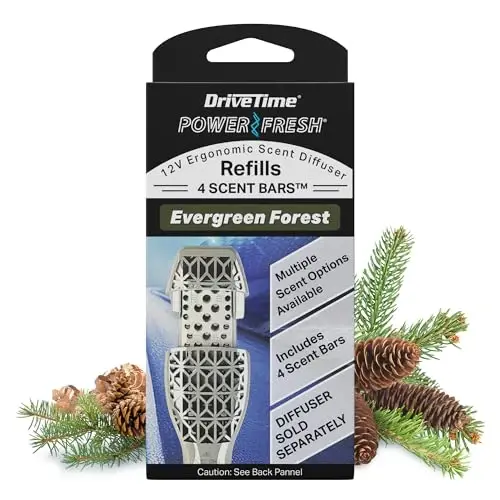 Drive Time Reusable 12V Plug-in Car Air Freshener – Power Fresh, Auto Shut-Off, Plug-In Convenience, No Batteries Needed – Includes 4 Scent Bars for Up to 30 Days of Freshness – Evergreen Forest - 1
