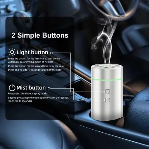SEEDSEEL 100ML Car Essential Oil Diffuser, Rechargeable Battery Powered, Cordless Portable Aromatherapy Diffuser with 7 LED Color Lights 2 Timer Modes for Car Room Home Office (Silver) - 5