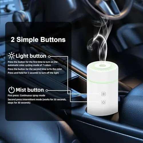 SEEDSEEL 100ML Car Essential Oil Diffuser, Rechargeable Battery Powered, Cordless Portable Diffuser with 7 LED Color Changing Lights for Travel (White) - 5