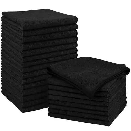 Orighty Microfiber Cleaning Cloth, Cleaning Rags, 24 Pack, 12x11 in, Black | Microfiber Towels for Cars, Soft Highly Absorbent Rag, Lint Free Cloths for Car Care, House, Kitchen 