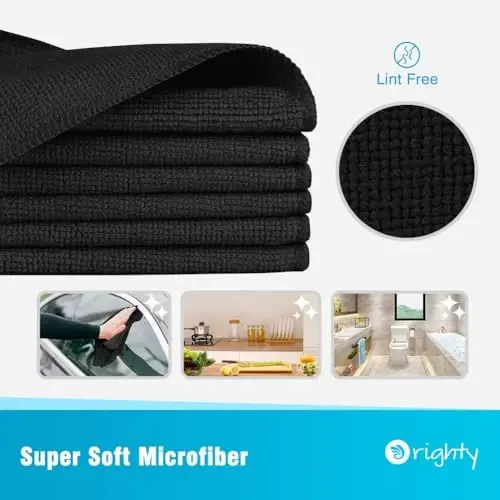 Orighty Microfiber Cleaning Cloth, Cleaning Rags, 24 Pack, 12x11 in, Black | Microfiber Towels for Cars, Soft Highly Absorbent Rag, Lint Free Cloths for Car Care, House, Kitchen - 2