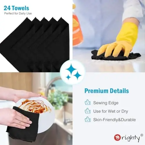Orighty Microfiber Cleaning Cloth, Cleaning Rags, 24 Pack, 12x11 in, Black | Microfiber Towels for Cars, Soft Highly Absorbent Rag, Lint Free Cloths for Car Care, House, Kitchen - 5
