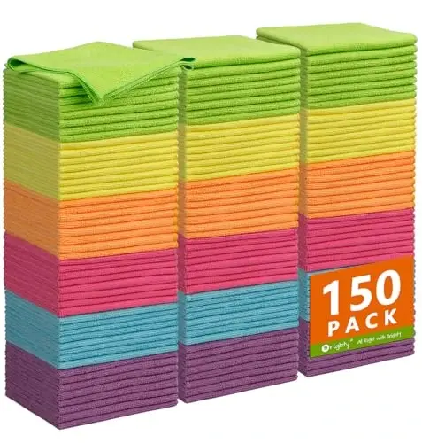 Orighty Microfiber Cleaning Cloth Bulk, 150 Pack Cleaning Rags, 12 x 11 in | Microfiber Towels for Cars, Soft Highly Absorbent Rag, Lint Free Cloths for Car Care, House, Kitchen 