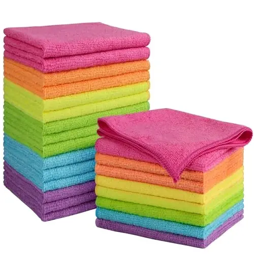 Orighty Microfiber Cleaning Cloth Pack of 24, Microfiber Towels for Cars, Highly Absorbent Car Cleaning Supplies, Lint Free Cloths Clean Rags for Car Care, House, Kitchen, 12x11 inch, Multicolor 