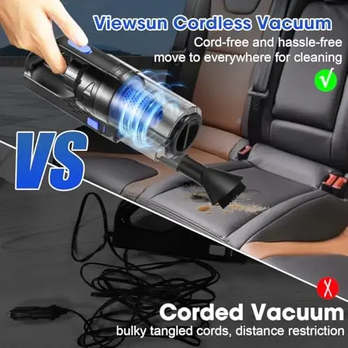 Viewsun Car Cleaning Kit, Car Interior Detailing Kit with High Power Handheld Vacuum Cordless Rechargeable, Detailing Brush Set, Windshield Cleaner, Complete Auto Accessories for Men, Women Gift - VIEWSUN (1)