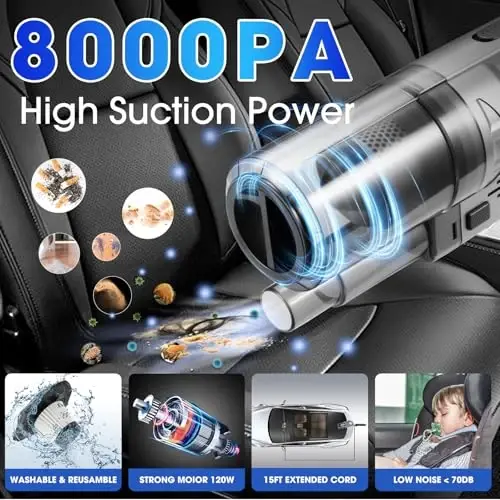 Viewsun Car Cleaning Kit, 17PCS Car Interior Detailing Kit with Gray High Power Handheld Vacuum, Detailing Brush Set, Windshield Cleaner, Cleaning Gel, Complete Auto Accessories for Men, Women - 2