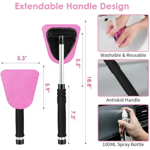 Viewsun 17pcs Car Cleaning Kit, Pink Car Interior Detailing Kit with High Power Handheld Vacuum, Detailing Brush Set, Windshield Cleaner, Cleaning Gel, Complete Auto Accessories for Women Gift - 4