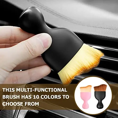 Blilo 2PCS Car Interior Detailing Brush with Dust Cover, Auto Soft Hair Cleaning Brushes, Scratch Free Curved Dirt Collectors, for Vehicle Dashboard Air Conditioner Vents Leather (Dark Brown/2PCS) - 5