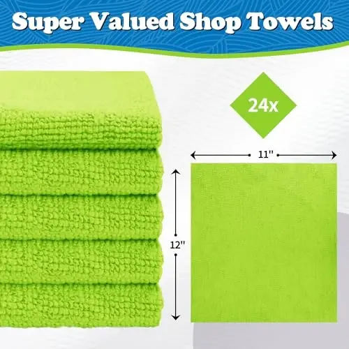 FIXSMITH Microfiber Cleaning Cloth, Shop Towels Bulk, 24 Pack Green Microfiber Towels for Cars, All-Purpose Absorbent Cleaning Rags, Dust Cloth for Automotive, Mechanic, Garage, Bar, 12 x 11 inch - 2