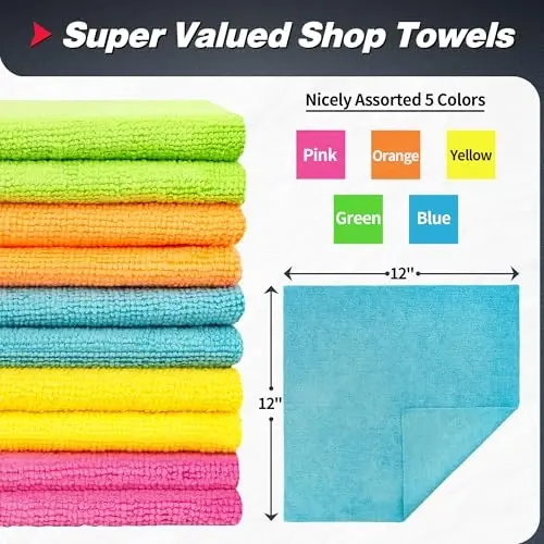FIXSMITH Microfiber Cleaning Cloth, 400 Pack Shop Towels, Lint-Free Car Wash Towels, All-Purpose Absorbent Cleaning Rags for Housekeeping, Dust Cloth for Office, Mechanic, Automotive （12inx12in） - 2