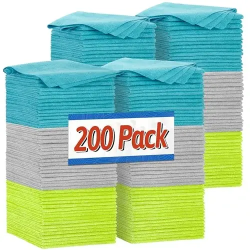 FIXSMITH Shop Towels, Microfiber Cleaning Cloth Bulk, 200 Pack Microfiber Towels for Cars, All-Purpose Absorbent Cleaning Rags, Dust Cloth for Automotive, Mechanic, Garage, Bar, 11.5 x 11.5 inch 