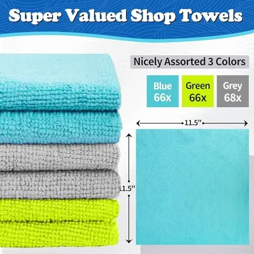 FIXSMITH Shop Towels, Microfiber Cleaning Cloth Bulk, 200 Pack Microfiber Towels for Cars, All-Purpose Absorbent Cleaning Rags, Dust Cloth for Automotive, Mechanic, Garage, Bar, 11.5 x 11.5 inch - 2