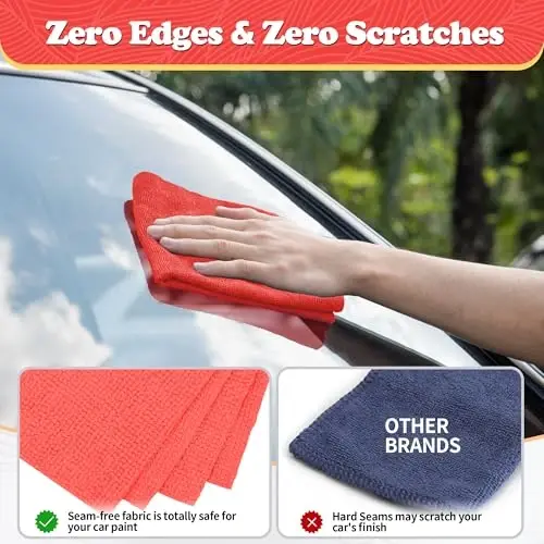 FIXSMITH Microfiber Cleaning Cloth, Shop Towels Bulk, 24 Pack Red Microfiber Towels for Cars, All-Purpose Absorbent Cleaning Rags, Dust Cloth for Automotive, Mechanic, Garage, Bar, 12 x 11 inch - 4