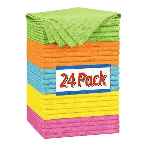 FIXSMITH Shop Towels, Microfiber Cleaning Cloth Bulk, 24 Pack Microfiber Towels for Cars, All-Purpose Absorbent Cleaning Rags, Dust Cloth for Automotive, Mechanic, Garage, Bar, 11.5 x 11.5 inch 