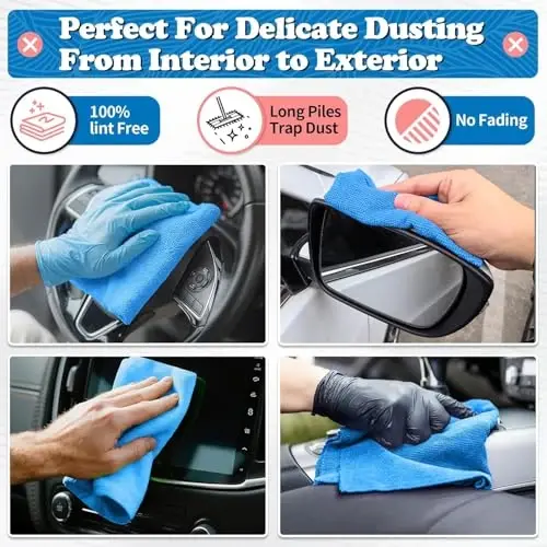 FIXSMITH Microfiber Cleaning Cloth, Shop Towels Bulk, 24 Pack Blue Microfiber Towels for Cars, All-Purpose Absorbent Cleaning Rags, Dust Cloth for Automotive, Mechanic, Garage, Bar, 12 x 11 inch - 5