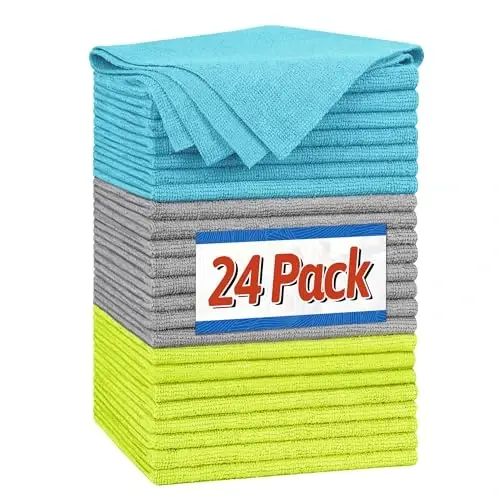 FIXSMITH Microfiber Cleaning Cloth, Shop Towels Bulk, 24 Pack Microfiber Towels for Cars, All-Purpose Absorbent Cleaning Rags, Dust Cloth for Automotive, Mechanic, Garage, Bar, 12 x 11 inch 