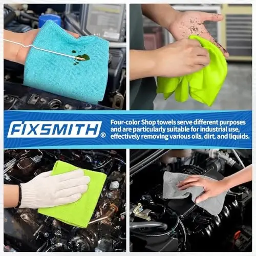 FIXSMITH Microfiber Cleaning Cloth, Shop Towels Bulk, 24 Pack Microfiber Towels for Cars, All-Purpose Absorbent Cleaning Rags, Dust Cloth for Automotive, Mechanic, Garage, Bar, 12 x 11 inch - 5