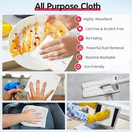 FIXSMITH White Microfiber Cleaning Cloth -Pack of 24, Highly Absorbent Cleaning Rags, 16