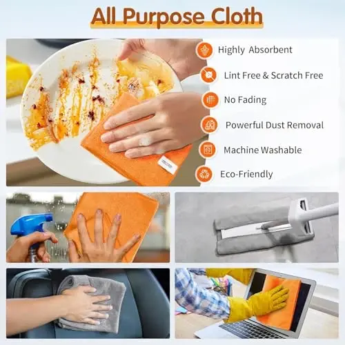 FIXSMITH Microfiber Cleaning Cloth -Pack of 50, Highly Absorbent Cleaning Rags(Grey&Orange), 16
