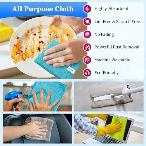 FIXSMITH Microfiber Cleaning Cloth - Pack of 24, Multi-Functional Towels, Size: 12 x 16 in, Highly Absorbent Rags, Lint-Free, Streak-Free for Car, Kitchen, Home, Office - 4