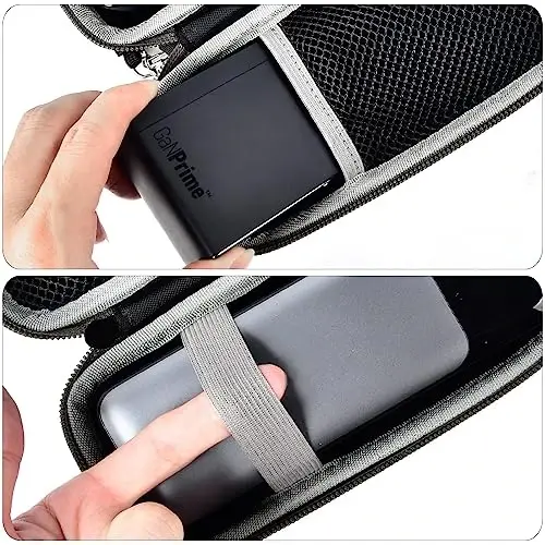 casmilee Case Compatible with Anker 737/735/ 736/717 USB-C Portable Charger Power Bank, Fast Foldable Wall PowerBank Bag for GaN Prime Nano II AC Adapter, Powercore Pocket for lights Cable - Black - 5