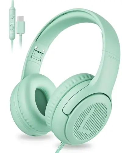 awatrue USB-C Kids Headphones with Mic - 85/94dB Volume Limiter, Foldable Wired Toddler Headphones for Boys & Girls, Over-Ear Type-C Kid Headphones for School, Travel, lPad, Tablet & Smartphones 