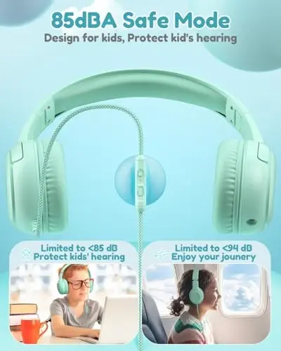 awatrue USB-C Kids Headphones with Mic - 85/94dB Volume Limiter, Foldable Wired Toddler Headphones for Boys & Girls, Over-Ear Type-C Kid Headphones for School, Travel, lPad, Tablet & Smartphones - 3