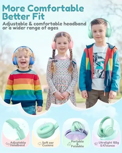 awatrue USB-C Kids Headphones with Mic - 85/94dB Volume Limiter, Foldable Wired Toddler Headphones for Boys & Girls, Over-Ear Type-C Kid Headphones for School, Travel, lPad, Tablet & Smartphones - 5