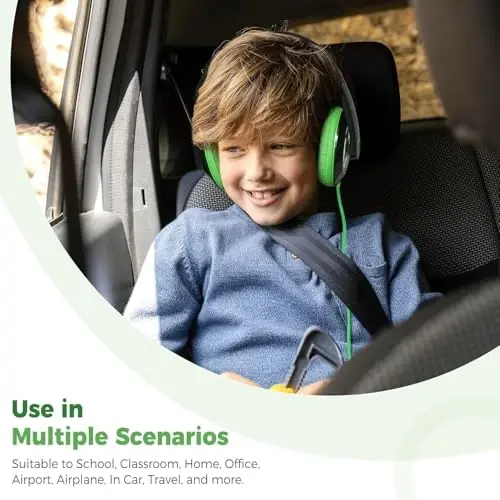 rockpapa Comfort Kids Headphones for School, Lightweight Foldable Portable Childs Boys Girls Teens Headphones Wired 3.5mm with 4.9ft Cord for Travel Airplane Tablet Phone Laptop Black/Green+White/Blue - 3