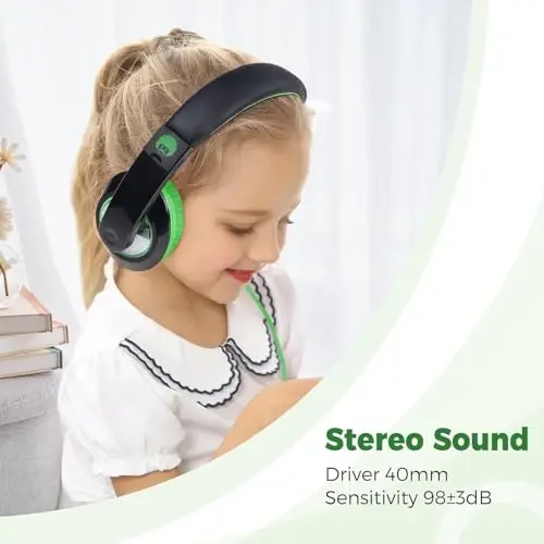 rockpapa Comfort Kids Headphones for School, Lightweight Foldable Portable Childs Boys Girls Teens Headphones Wired 3.5mm with 4.9ft Cord for Travel Airplane Tablet Phone Laptop Black/Green+White/Blue - 4