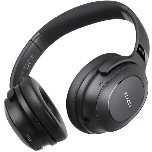 TOZO Hybrid Active Noise Cancelling Headphones, Wireless Over Ear Bluetooth Headset, 40H Playtime, Hi-Res Audio Custom EQ via App Deep Bass Comfort Fit Ear Cups, for Home Office Travel Black - 1