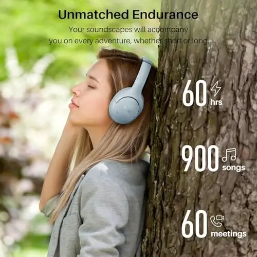 TOZO Hybrid Active Noise Cancelling Headphones, Wireless Over Ear Bluetooth Headset, 60H Playtime, Hi-Res Audio Custom EQ via App Deep Bass Comfort Fit Ear Cups, for Home Office Travel Blue - 5
