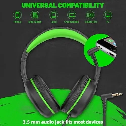 UKELALA U2 2 Pcs Wired Headphones for Kids Boys Girls, On Ear Youth Headphones for School Airplane Travel, Lightweight Portable Compatible with Tablet Computer Laptop for Adults Student Green & Orange - 3