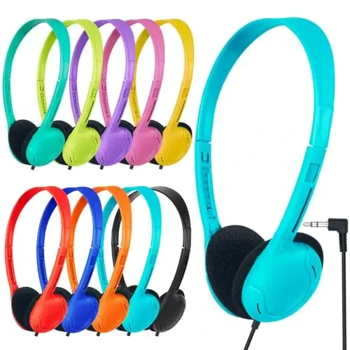 ZNXZXP Kids Headphones Bulk 10 Pack for School Classroom Student Children Boys Girls Teen and Adult,Class Set of Headphones for Students Computer 3.5mm Jack (10 Mixed Colors) - 1