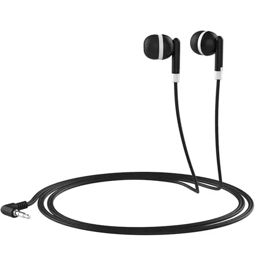 Maeline Bulk Earbuds with 3.5 mm Headphone Plug - 30 Pack Wholesale Bundle - Black - 3