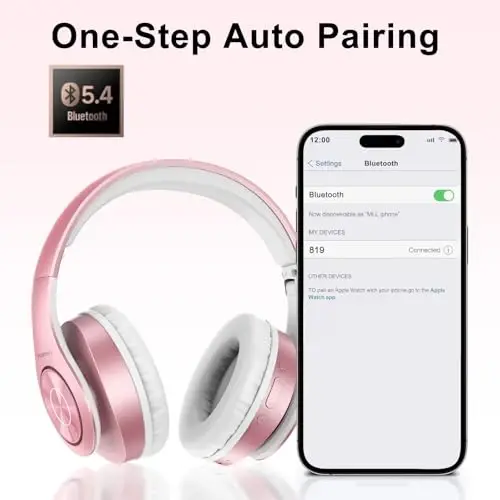 TUINYO Bluetooth Headphones Wireless, Over Ear Stereo Wireless Headset 40H Playtime with deep bass, Soft Memory-Protein Earmuffs, Built-in Mic Wired Mode PC/Cell Phones/TV- Rose Gold - 4