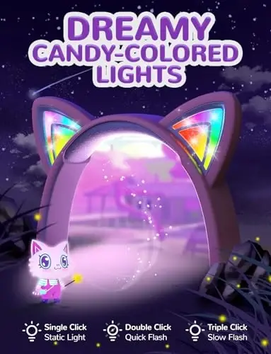 iClever Kids Headphones Cat Ear, LED Light Up, 85dBA Safe Volume, Stereo Sound Toddler Headphones for Travel School, Foldable 3.5mm Wired Kids Headphone for iPad Tablets, Meow Lollipop -Pink - 2