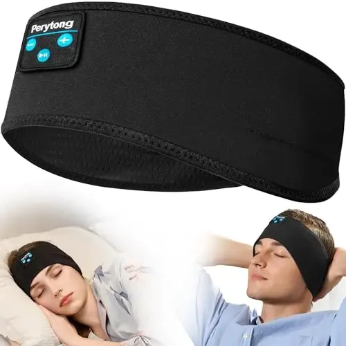 Perytong Sleep Headphones Wireless, Bluetooth Sports Headband Headphones with Ultra-Thin HD Stereo Speakers Perfect for Sleeping,Workout,Jogging,Yoga,Insomnia, Air Travel, Meditation (DeepBlack) 