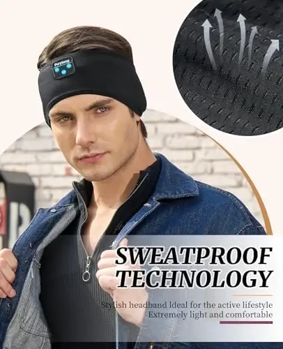 Perytong Sleep Headphones Wireless, Bluetooth Sports Headband Headphones with Ultra-Thin HD Stereo Speakers Perfect for Sleeping,Workout,Jogging,Yoga,Insomnia, Air Travel, Meditation (DeepBlack) - 2