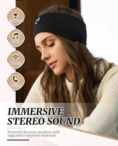 Perytong Sleep Headphones Wireless, Bluetooth Sports Headband Headphones with Ultra-Thin HD Stereo Speakers Perfect for Sleeping,Workout,Jogging,Yoga,Insomnia, Air Travel, Meditation (DeepBlack) - 4