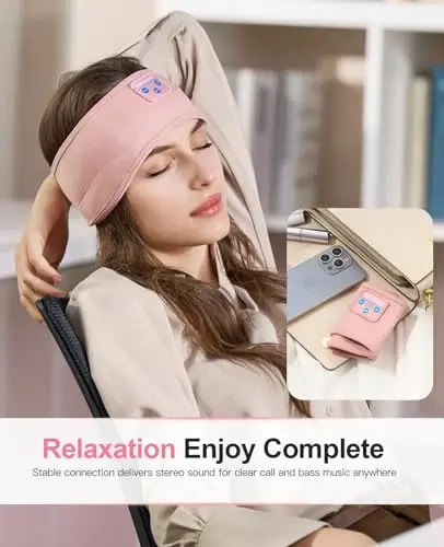 Perytong Sleep Headphones Wireless, Bluetooth Sports Headband Headphones with Ultra-Thin HD Stereo Speakers Perfect for Sleeping,Workout,Jogging,Yoga,Insomnia, Air Travel, Meditation (Bright Pink) - 2