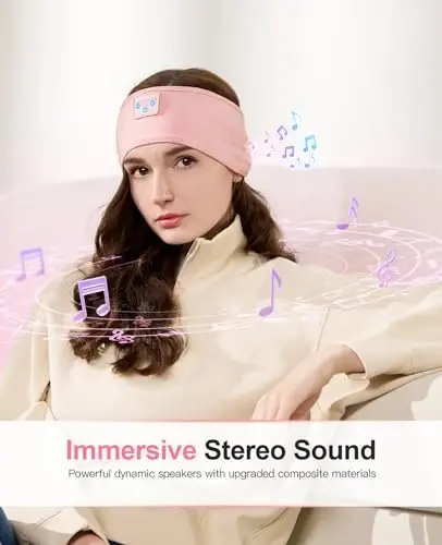 Perytong Sleep Headphones Wireless, Bluetooth Sports Headband Headphones with Ultra-Thin HD Stereo Speakers Perfect for Sleeping,Workout,Jogging,Yoga,Insomnia, Air Travel, Meditation (Bright Pink) - 5