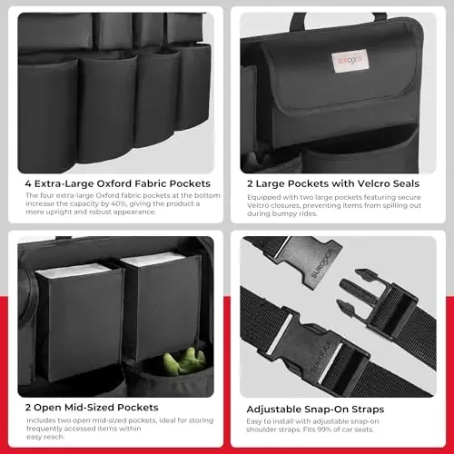 SURDOCA Car Trunk Organizer, LARGE CAPACITY(43 x 19 in) Car Storage Bag with 8 Pockets, 7X Upgraded Trunk Storage Organizer for Car, SUV, Truck, MPV - 5