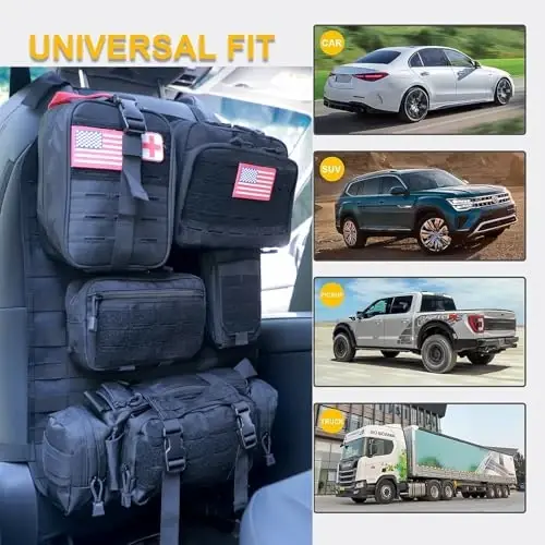 Universal Tactical Car Seat Back Organizer Bag Tactical Molle Vehicle Organizers Panel Vehicle Protector Organizers with 5 Detachable Pouches for Car Truck Ford Jeep (Upgraded D model Black) - 2