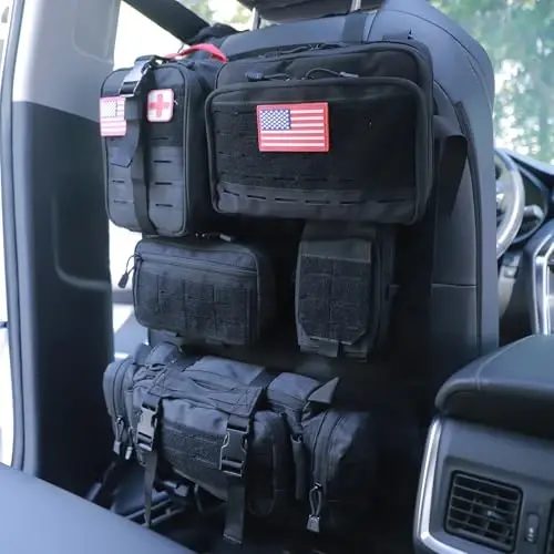 Universal Tactical Car Seat Back Organizer Bag Tactical Molle Vehicle Organizers Panel Vehicle Protector Organizers with 5 Detachable Pouches for Car Truck Ford Jeep (Upgraded D model Black) - 6