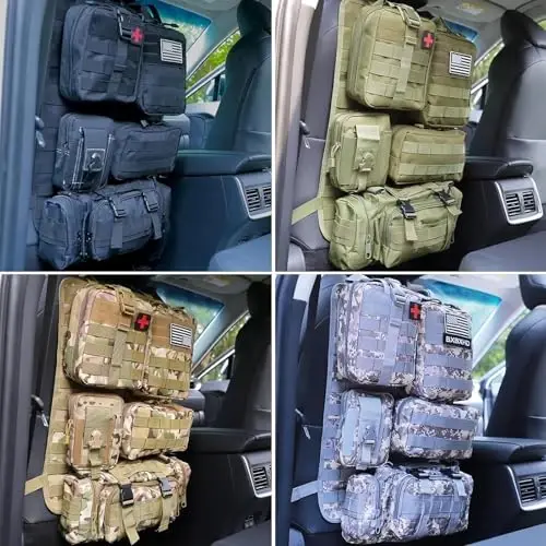 Universal Tactical Car Seat Back Organizer Bag Tactical Molle Vehicle Organizers Panel Vehicle Protector Organizers with 5 Detachable Pouches for Car Truck Ford Jeep (Black camo) - 6