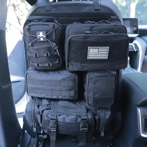 Universal Tactical Car Seat Back Organizer Bag Tactical Molle Vehicle Organizers Panel Vehicle Protector Organizers with 5 Detachable Pouches for Car Truck Ford Jeep (Upgraded C model Black) - 1